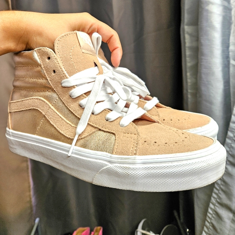 Rose gold high top vans